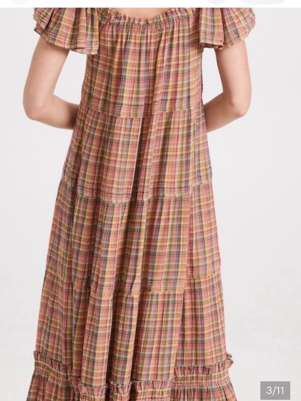 The Great The Nightingale Cotton Tiered Flutter Sleeve Plaid Maxi Dress Sz 1 Sm - Picture 4 of 11